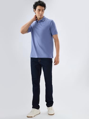Image of Raymond Men Slim Fit Solid Pattern Pure Cotton Half Sleeve Polo Neck Casual T-Shirt