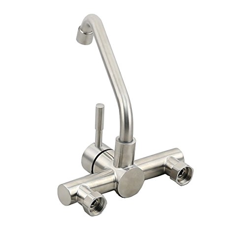Double Hole Wall 304 Stainless Steel Kitchen Lead Cold Hot Lead-Free Basin Faucet Faucet Handle Upward