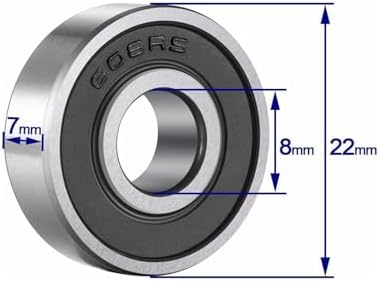 YAMASO 20 Pcs 608 2RS Ball Bearings – Bearing Steel and Double Rubber Sealed Miniature Deep Groove Ball Bearings (8mm x 22mm x 7mm) — view 2