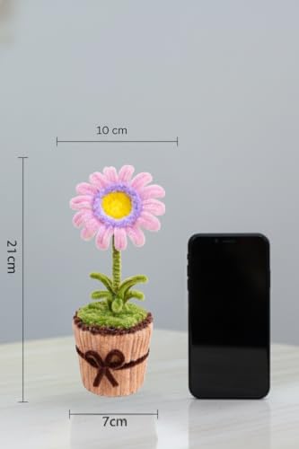 Image of Handmade Artificial Flower Pot for Home Decor | Cute Fuzzy Wire Pipe Cleaner Flower Plant | Aesthetic Tabletop Decorative Pot for Home, Office & Gifting (Soft Bloom :- Purple-BabyPink)