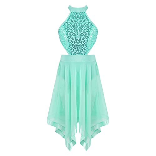 TiaoBug Girls Kids Sequins Ballet Chiffon Dress Lyrical Jazz Dance Dress Ballerina Camisole Leotard Dress Dancing Costume Mint Green A 12 Years