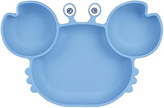 Vicloon Silicone Suction Plate for Toddlers, Baby Suction Plate, Baby Cutlery Feeding Training Divided Plate, Non Slip Silicone Baby Weaning Plate for Most Highchairs Trays (Blue)