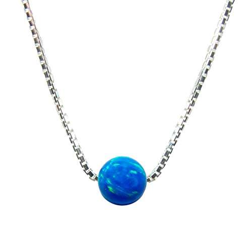 Martinuzzi Accessories Opal Ball Sterling Silver Choker Necklace Little Created Opal Bead Necklace 14'' + 2'' (Blue)