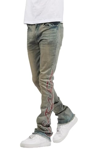 Men's Sword Rhinestone Stacked Flare Jean