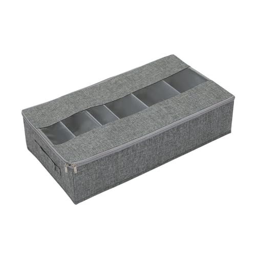 Cotton linen 6-grid Storage Container With Handle Transparent Window Design Durable Foldable Dust Proof Non-woven Shoe Storage Box Underbed Use