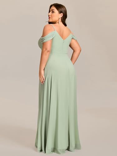 Image of Ever-Pretty Plus Women's V Neck A Line Off Shoulder Sleeveless Chiffon Pleated Floor Length Plus Size Bridesmaid Dresses