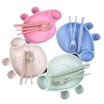 Homeoculture Peppa Pig Theme Cute Plate, Spoon, Fork and Chopstick Wheat Straw Set for Kids