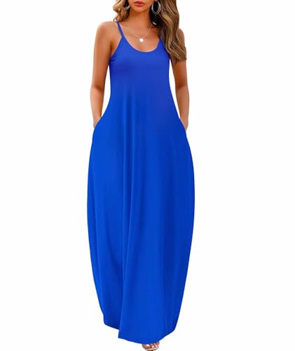 Image of Wolddress Womens Maxi Dress with Pockets 2026 Casual Strap Plus Size Loose Plain Long Office Summer Beach Travel Dresses S-5X