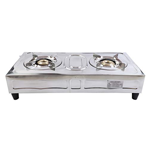 Image of kitchen king Nicky Tasha Heavy Stainless Steel 2 Open Burner Body ISI Certified Pan Supported Gas Stove (Metallic Silver).