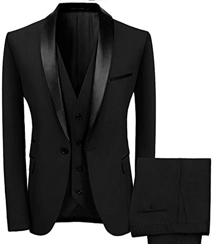 Dhingra Mens Slim Fit Tuxedo 3pcs Suit (38, Black)
