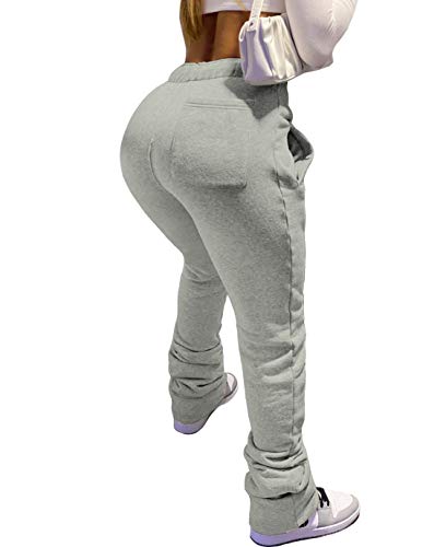Bysyglobe Womens Stacked Leggings Pants, Ladies Casual High Waist Sweatpants Solid Color Split Hem Flare Pants, Workout Active Pants #TOP1