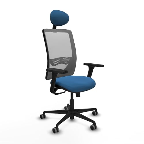 Piqueras y Crespo   Silla Operativa Oficina Zulema con Brazos 3D, Apoyo Lumbar Regulable en Altura y Cabecero Fijo. Equipado con Sincro 3 Posiciones y Espuma de Corte. Gris/Azul Claro