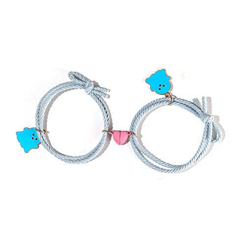 Image of 2Pcs Love Heart Couple Matching Bracelet Set Adjustable Braide Rope Halloween Mummy Ghost Pumpkin Hat Wizard Bracelet for Women Men Lover Friend Friendship Jewelry