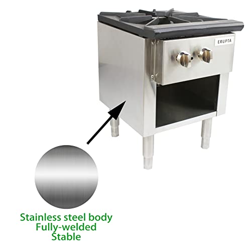 Erupta 18'' Single Gas Stockpot Stove,Natural And Propane Gas Stove,Commercial Hot Plate For Soup,Stainless Steel Work Stove,3-Ring Cast Iron Burner Total Btu 90,000 Restaurant Equipment #TOP5