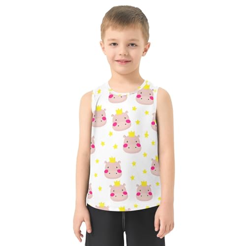 J JOYSAY Crowned Hippo Stars White Boys Tank Top Sleeveless Muscle Shirts Quick Dry Kids T-Shirts 3-15T2