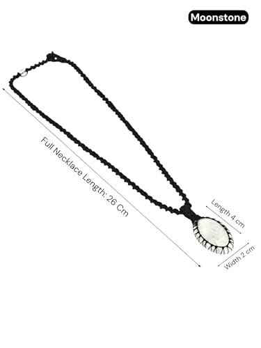 Image of KE KANHA EXPORTS Natural Moonstone Healing Crystal Pendant Jewellery - Handmade Macrame Rainbow Moonstone Necklace for Women (Adjustable Cotton Cord)