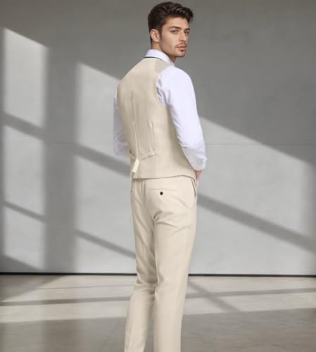 Linen Suit for Men Slim Fit Mens Linen Suits for Men Wedding Prom Casual Men Suits 3 Piece Jacket Vest Pant Set 5