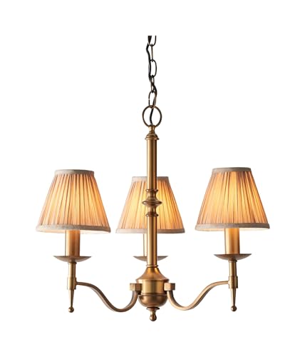 Image of Stanford Antique Brass Three Light Ceiling Pendant With Beige Shades - Interiors 1900 63628