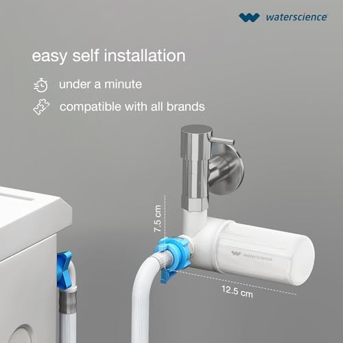Image of WaterScience Washing Machine Filter for Hard Water, Sediments, and Limescale Removal | Hard Water Softener for Washing Machine with Hose Adapter (for Indoor Machines Only) | 1Y Warranty | Washing Machine Filter