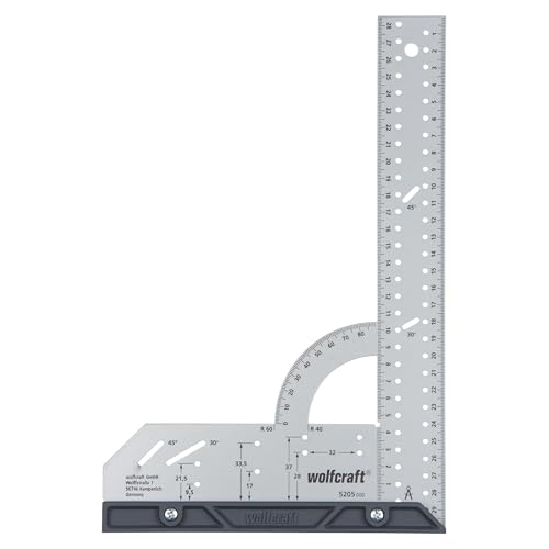 Wolfcraft Universalwinkel 5205000 / Winkelmesser mit 300 mm Schenkellänge zum präzisen Anreißen & Zeichnen mit 90° Anschlagwinkel und abnehmbarer Winkelschiene