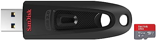 Image of SanDisk Ultra microSDXC UHS-I Card, 512GB, 150MB /s R, 10 Y Warranty, for Smartphones & Ultra 128 GB USB 3.0 Pen Drive (Black)