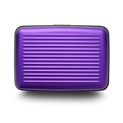 Image of OGON -DESIGNS- Aluminum card holder, RFID protection against fraud and demagnetization, compact wallet, Smart Case STOCKHOLM model (Aluminum Purple, Extra-secure lock)