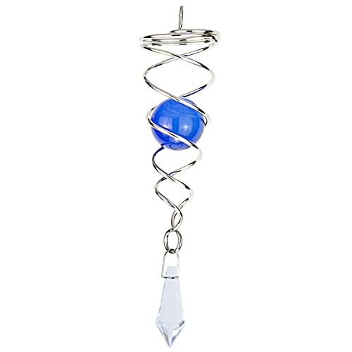4.5 inch Gazing Ball Spiral Tail, Prefdo Metal Wind Spinner Stabilizer, Crystal Glass Ball Spinning Hanging, Helix Kinetic Silver Twister Garden...