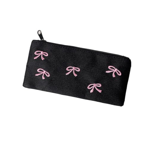 Image of Coquette Pencil Case Bow Pencil Pouch Cute Aesthetic Pencil Case Black Large Pen Pouch Holder Preppy Supplie (Pink)