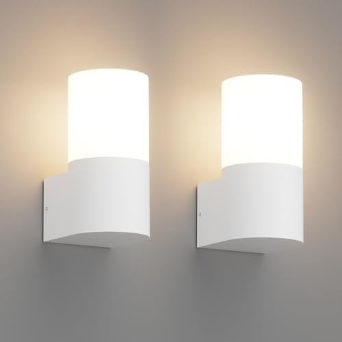 Klighten 2 pezzi Lampada da Parete E27 Esterno/Interno, Bianco Applique da Parete, Impermeabile IP65 Lampada da Muro, Luci da parete PC+Alluminio, per Balconi/Giardini, 40W Max, Non Inclusa Lampadina