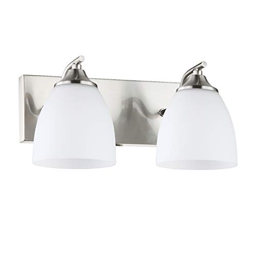 OSTWIN 2-Light Bath Bar Light Up or Down, Interior Bathroom Vanity Wall Lighting Fixture VF42, 2x60 Watt E26 Socket, Satin Nickel Finish with Opal Oval Cone Glass Shade, UL Listed