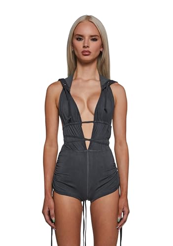 Dolls Kill Downbeat Hooded Romper by DARKER WAVS Black Medium