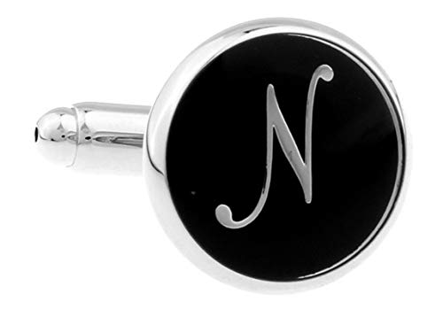 KnBoB Mancuernillas para Hombre Letra N Color Negro miniatura 3