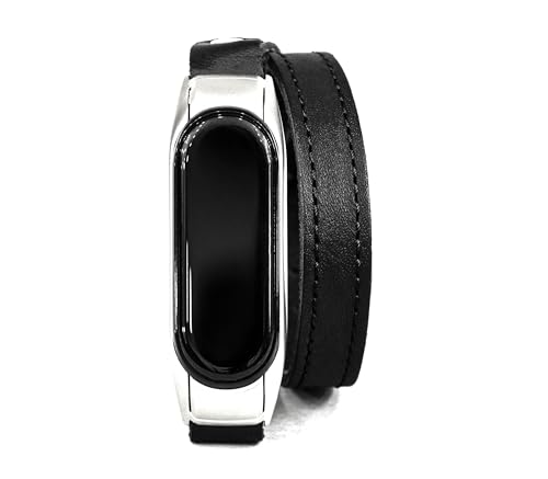 Double wrap Leather stitched cuff band compatible with Xiaomi Mi Band 3 4 5 6 7 8, Handmade UA 2981st