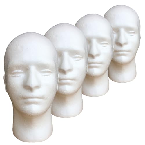 Tête de mannequin homme en mousse blanche lot de 4 supports pour perruques et chapeaux Polys