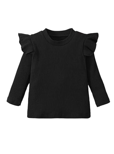 Toddler Girls Long Sleeve Shirts Ribbed Ruffle Sleeve Top Casual Tee Blouse