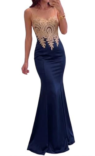 Image of Babyonline Women's Lace Applique Long Formal Mermaid Evening Prom Dresses