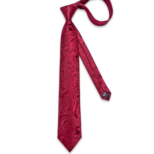 Image of DiBanGu Silk Floral Ties for Men Woven Paisley Necktie and Tie Clip Handkerchief Cufflinks Set for Party Wedding
