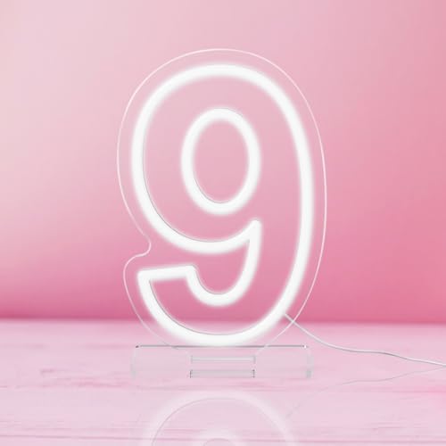 Image of YALLOVE Neon Sign Number 9, 9.8 inches Height USB Powered Night Light-up Numbers for Birthdays Decor, Party Anniversary, Cafe Bar Decor (Small)