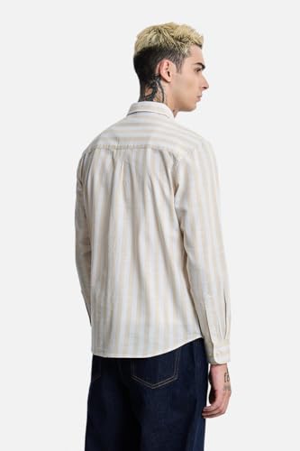 Image of SNITCH Men Casual Shirt | Regular Fit Long Sleeve Button-Down Collar Striped Pattern | 100% Cotton Breathable Fabric Smart Casual Summer Styling