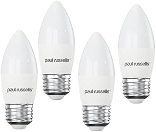 paul russells LED Candle Light Edison Screw E27, 40w Equivalent Bulbs, 5.5W 470LM LED Bulbs, 6500K Daylight Lamps, Classic Frosted C37 ES, Energy Saving Chandelier Lamp Bulbs, Pack of 4