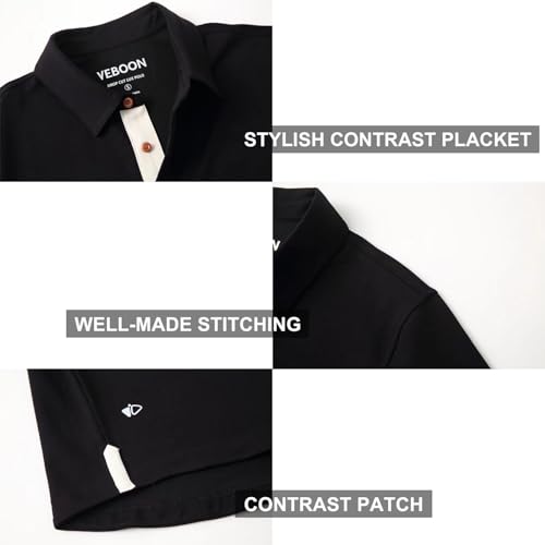 Mens Long and Short Sleeve Polo Shirts Pocket Casual Solid Cotton Blend Drop Cut Collared Polo Shirts for Men