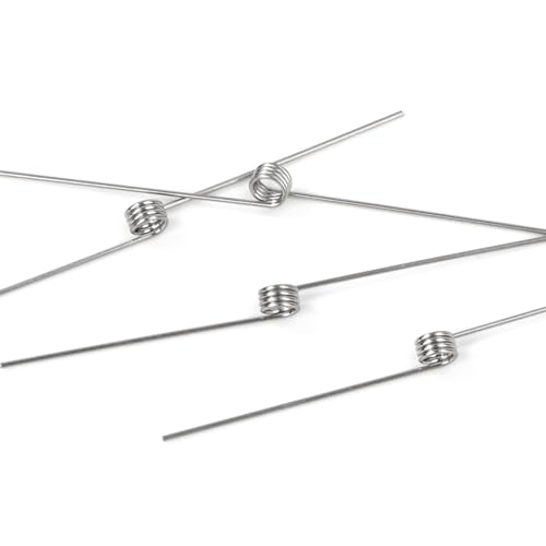 GUNGY 10 sztuk sprężyn skrętnych ze stali nierdzewnej, średnica drutu 0,4 mm, średnica wewnętrzna 2 mm, długość ramienia 20 mm, kąt 180°, 4 obroty w lewo 0,4 x 2 x 20 mm