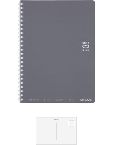 コクヨ ソフトリングノート ドット罫 A5 ダークグレー ス-SV331BT-DM【まとめ買い × 2冊】+ 画材屋ドットコム ポスト カードA