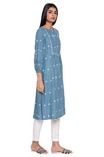 Image of W for Woman Women's Viscose Straight Fit Adriatic Straight Kurta with Gather Details