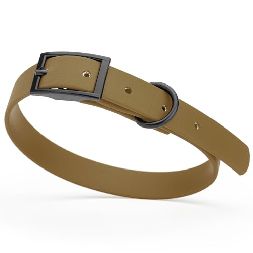 Image of Dogline Biothane Waterproof Dog Collar Strong Coated Nylon Webbing with Black Hardware Odor- Proof for Easy Care Easy to Clean High Performance Fits Small Medium or Large Dogs, Coyote Brown