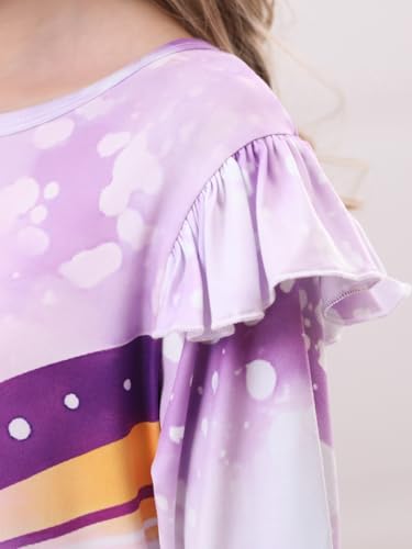 Bow Dream Toddler Girls Dress and Matching American Girl Doll Clothes for Girls Lavender Party Birthday Long Sleeve Dress4