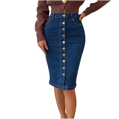 Jupes moulantes en jean femme taille haute jupe midi boutonnée poches