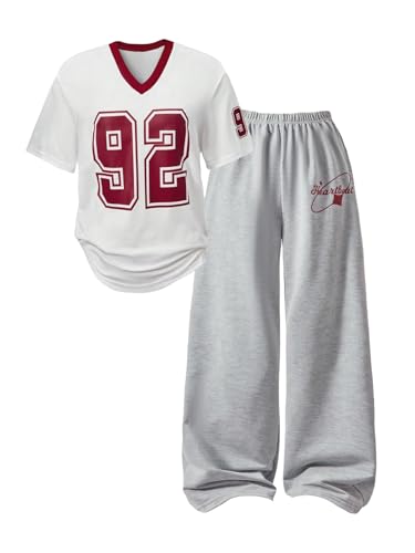 Image of GORGLITTER Girl's Cute Clothes 2 Piece Summer Sets Outfits Short Sleeve Y2K Jersey Shirts and Wide Leg Baggy Sweatpant