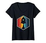 Donna Rocket retro hexagon liftoff water rocket and rocket Maglietta con Collo a V