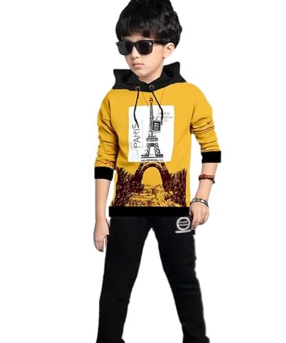 Image of ATLANS Cloths Kids Boys & Girls Hooded Neck Full Sleeves Typography Printed T Shirt, Olive Green, Pack of 1